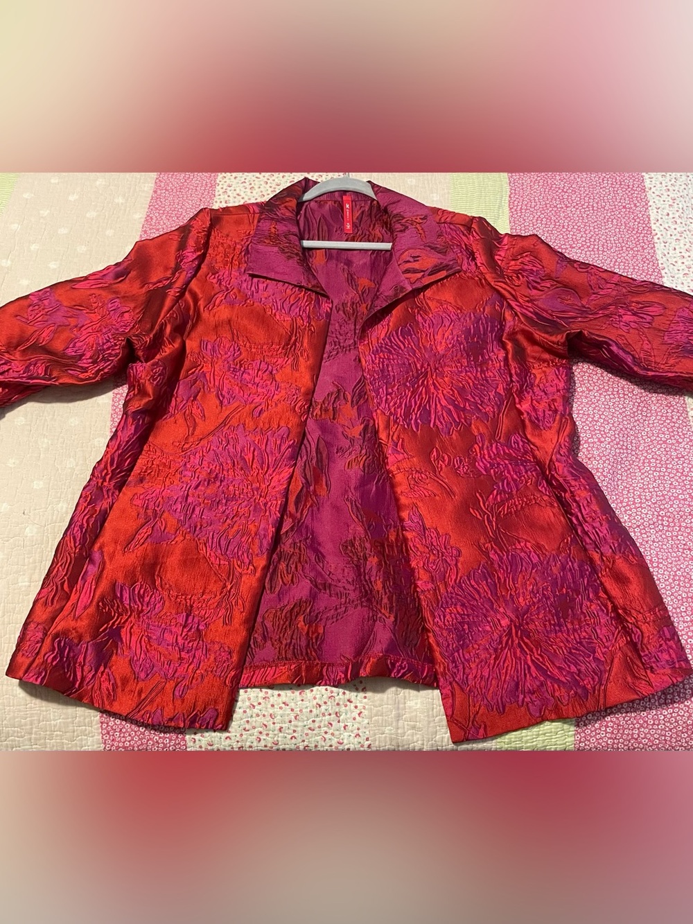 Textured Red and Purple Open Front Tunic Jacket
